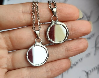 Small mirror necklace Dark academia Gothic choker Handmade jewelry 18th birthday gift Stained glass Celestial necklace Small mirror pendant