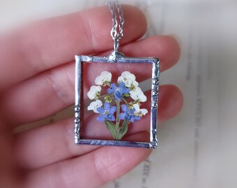 No me olvides colgante collar de terrario regalos personalizados Collar de flores reales vidrieras regalo de cumpleaños 18, regalo de cumpleaños 30