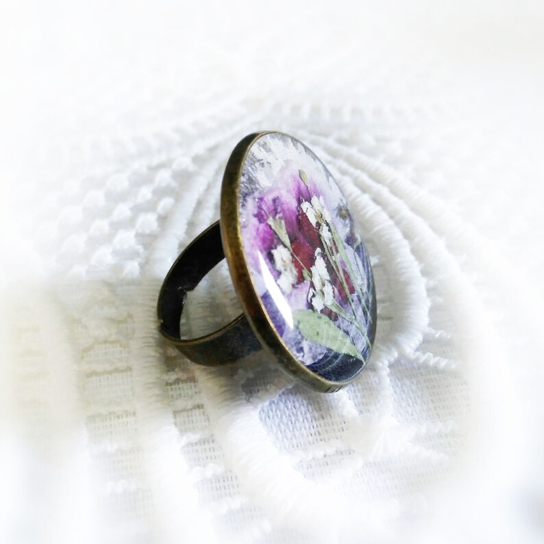 Cottagecore jewelry Pressed flower ring Resin ring gift for Etsy