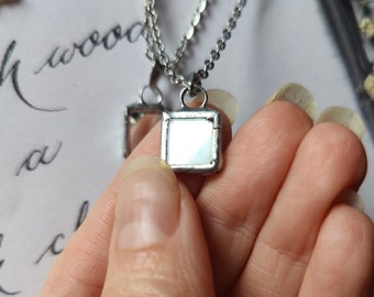 Small mirror necklace Dark academia Handmade jewelry Square stained glass necklace Celestial necklace Mirror pendant Small mirror pendant