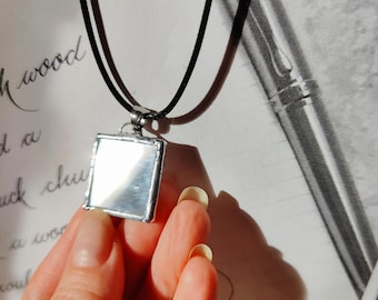 Mirror necklace scrying mirror Gothic choker paranormal protection necklace Handmade jewelry Stained glass Celestial necklace Mirror pendant