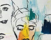many faces not much detail hand painted oil on canvas