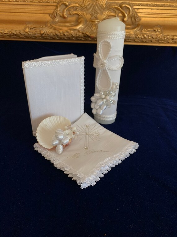 Beautiful Baptism Candle Set Christening 5 Pieces Set White Etsy