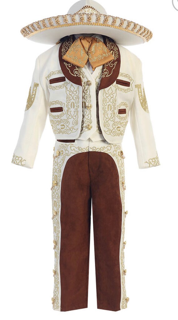 Black Brown Ivory Boys Charro Mariachi Suit 6 Pc Set Wedding Ring