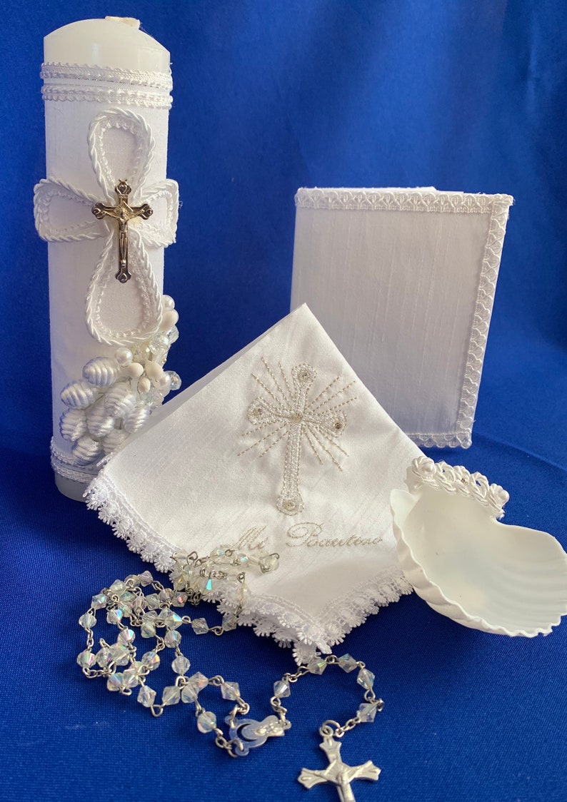 Baptism Candle Set Off White Hand Made Wooden Chest with Virgen De Guadalupe Vela Para Bautizovela Para Bautismo