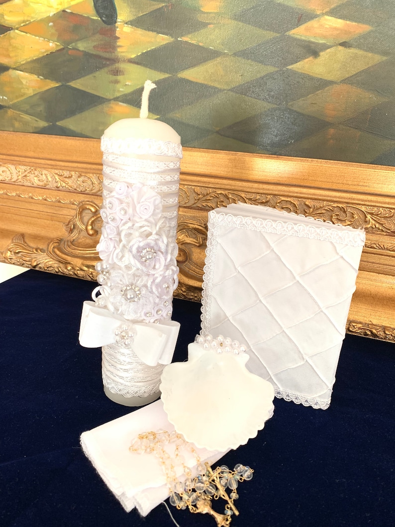 Baptism Kit Catholic Handmade includes Rosary Towel Candle and Etsy