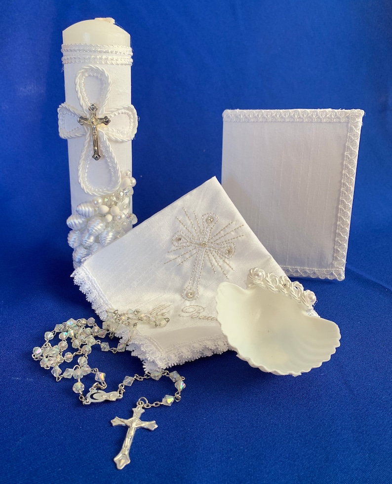 Baptism Candle Set Off White Hand Made Wooden Chest with Virgen De Guadalupe Vela Para Bautizovela Para Bautismo