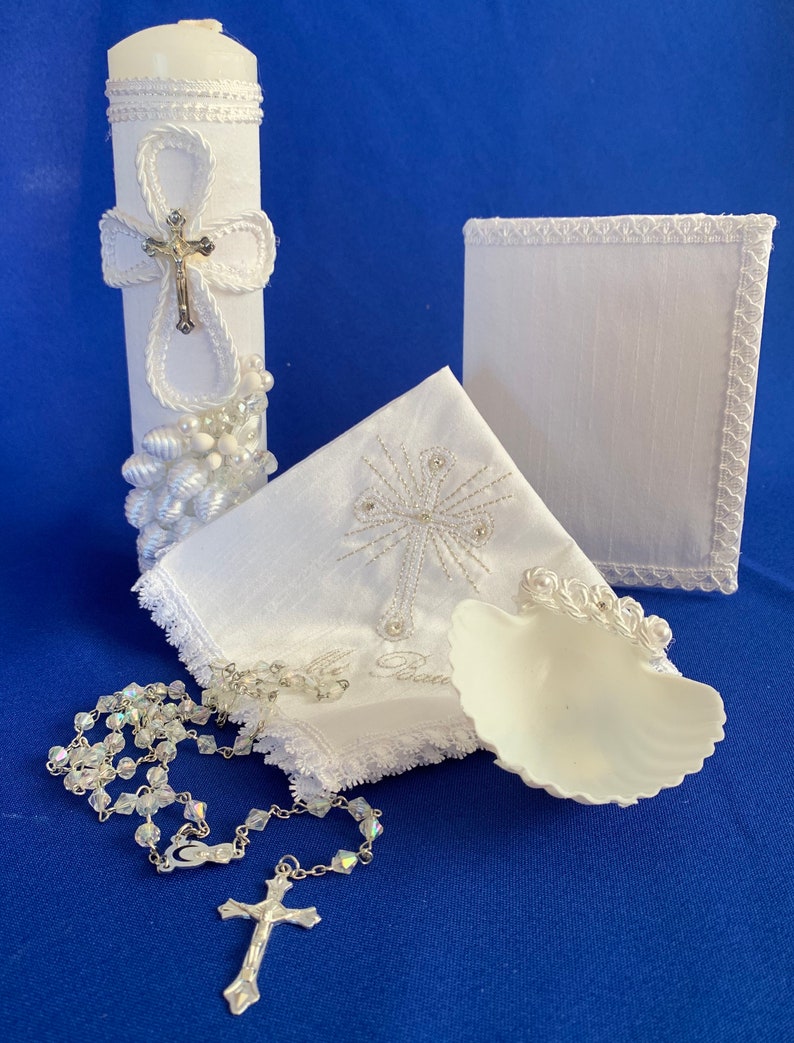 Baptism Candle Set Off White Hand Made Wooden Chest with Virgen De Guadalupe Vela Para Bautizovela Para Bautismo