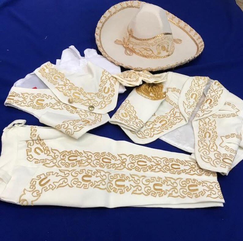 Mariachi Suit white w/ Gold Embroidery Etsy
