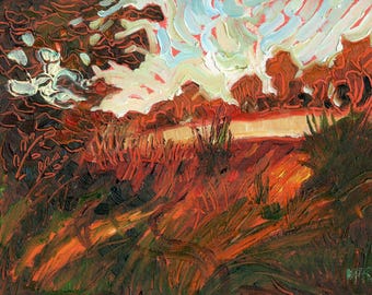 Autumn Landscape Oil Painting, Original Impressionist Art,  7 x 5 inches