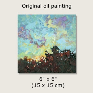 Evening Sky Original Oil Painting, Mini Impressionist Landscape Painting, Impressionist Sky Art, Skyscape for Gallery Wall image 3