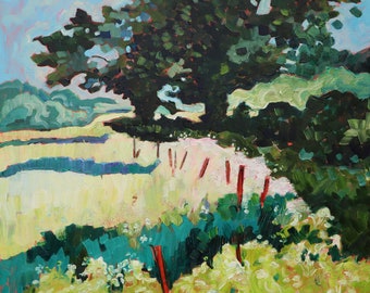 Días de verano Pintura de lienzo original, pintura al óleo de paisaje impresionista, regalo de campo para los amantes de la naturaleza en casa