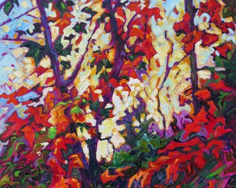 Decadencia gloriosa, pintura de otoño, pintura al óleo impresionista original, arte paisajístico impresionista, listo para colgar