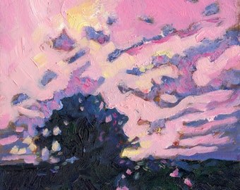 Pink Sky, Small Impressionist Painting