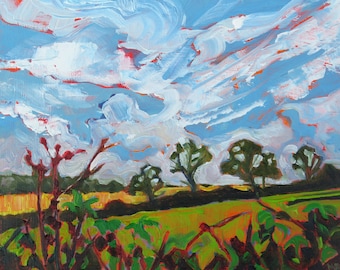 Pintura de paisaje de Derbyshire, pintura de paisaje impresionista, pintura al óleo original enmarcada, arte impresionista para casa de campo