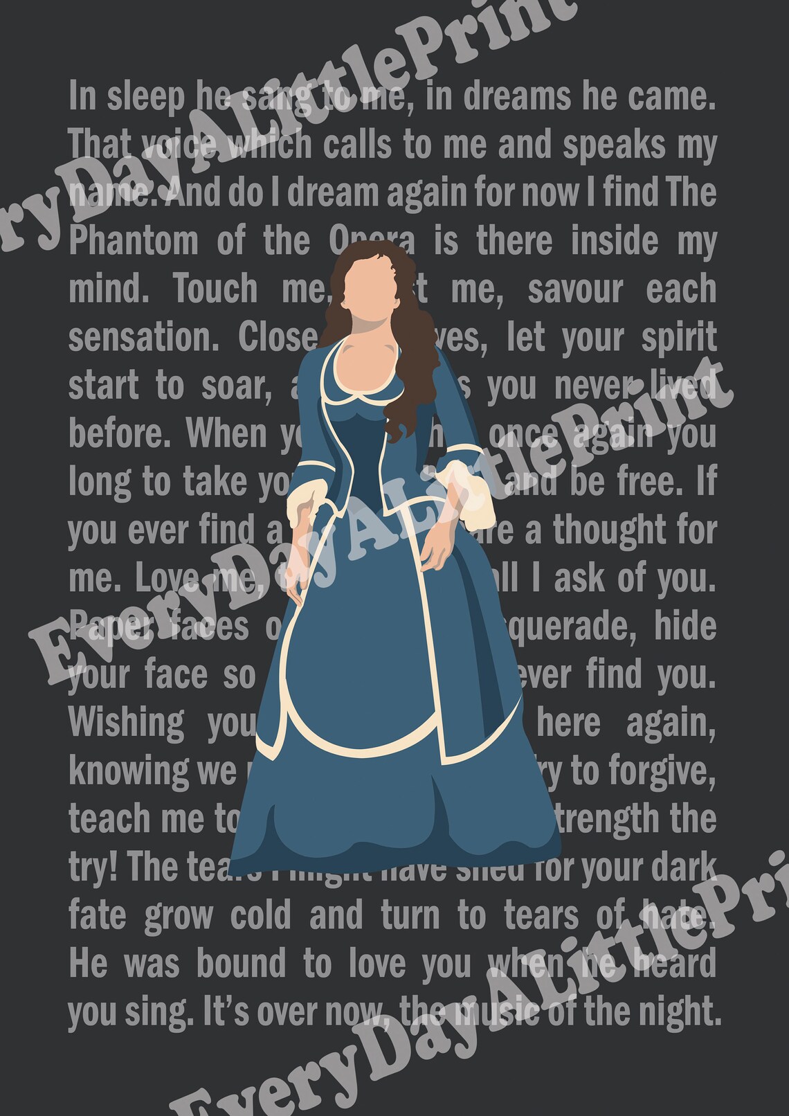 The Phantom of the Opera Lyrics Musical Poster W/ Christine Daae