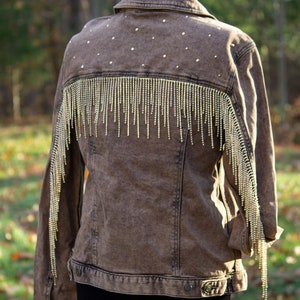 Denim Rhinestone Fringe Jacket