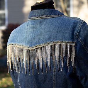 Dark Wash Denim Gold Fringe and rhinestone Jacket