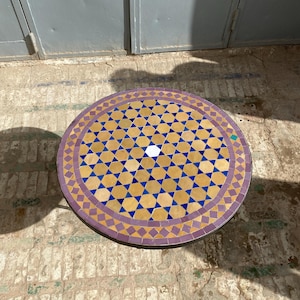 Handmade Moroccan Mosaic Table – Round Zellige Bistro Table – Outdoor Patio Coffee Table – Boho Garden Furniture – Moroccan  Tile Table