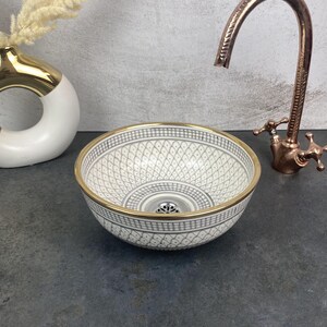 Small elegance bathroom sink Gray - porcelain & gold washbasin handmade