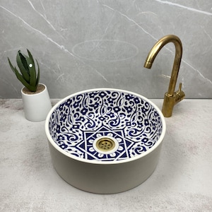Blue And   White Ceramic Sink - Modern Lavatory handcrafted Washbasin