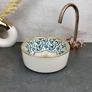 Luxury 14K gold & double side sink ceramic - countertop bathroom vessel sink hand painted