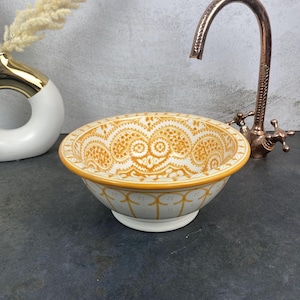 Custom made Hand-Painted Golden Yellow Ceramic Vessel Sink - Elegant Artisan Bathroom Fixture washbasin