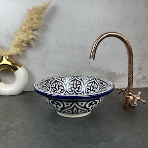 Handmade moroccan basin blue floral pattern - customizable wash band sink - vanity vessel basin Crafted