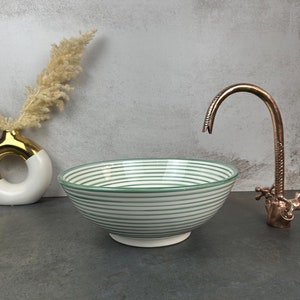 Bathroom vessel sink made from ceramic 100% handmade hand painted, ceramic sink decor built with mid century modern styling