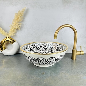 Modern 14K gold rim sink - elegance gold bathroom touch washbasin - vanity handmade basin sink