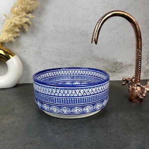 Blue Ceramic Bathroom Sink: Handmade Moroccan Porcelain Vessel