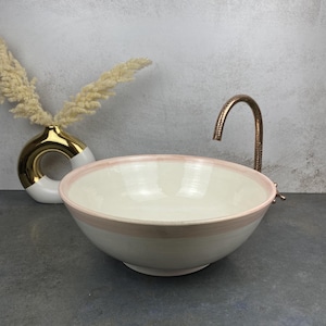 Custom made pink rim and white ceramic washbasin - countertop vanity bathroom sink
