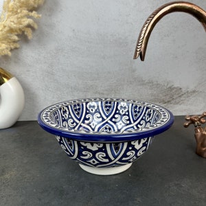 Custom made Blue and white handmade sink - farmhouse modern pattern bathroom sink