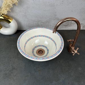 Bathroom vessel sink made from ceramic 100% handmade hand painted, ceramic sink decor built with mid century modern styling