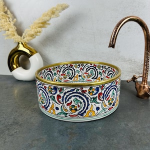 Custom Made Brass & Ceramic washbasin - Colorful  handcrafted basin sink - Mid century Modern Bathroom sink