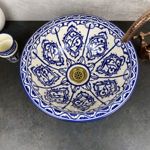 Hand-painted Moroccan touch basin sink Blue classic - traditional handcrafted bathroom vessel washbasin sink