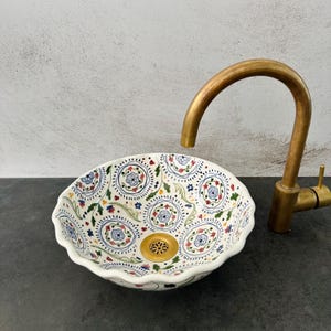 Custom made floral Modern Bathroom sink - Wave Ceramic Porcelain Washbasin - Handmade Vessel Sink Vanity Countertop