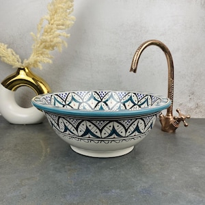 Hand-painted Moroccan Ceramic sink Bowl - artisanal mid century washbasin