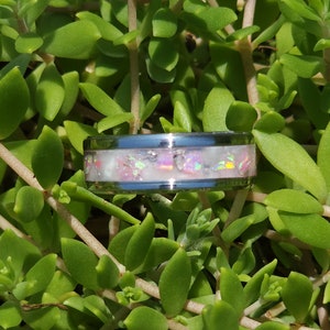 Hand Crafted Glow in the Dark Crushed Pink Opal Stainless Steel Ring - Size 10
