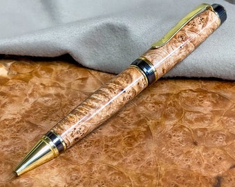 Curly Maple Burl Wood Pen | Unique Engravable Personalized Pen | EDC Wooden Pen | Everyday Carry Pen | Monogram Laser Engraving Available