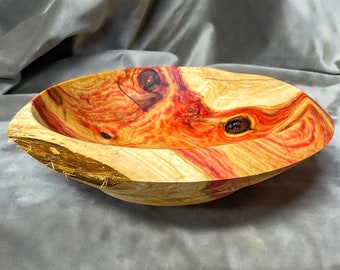 Live Edge Wood Bowl | Flame Red Box Elder Decorative Centerpiece | Colorful Wooden Bowl | Rustic Decor