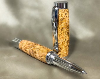 Penna roller personalizzata in radica di ciliegio con finiture cromate/penna roller accattivante/incisione personalizzata disponibile/penna in legno colorato
