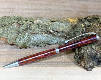 Deep Violet Cocobolo Ballpoint Twist Pen | Colorful Rosewood Pen | Wood Pen - Brushed Satin Trim