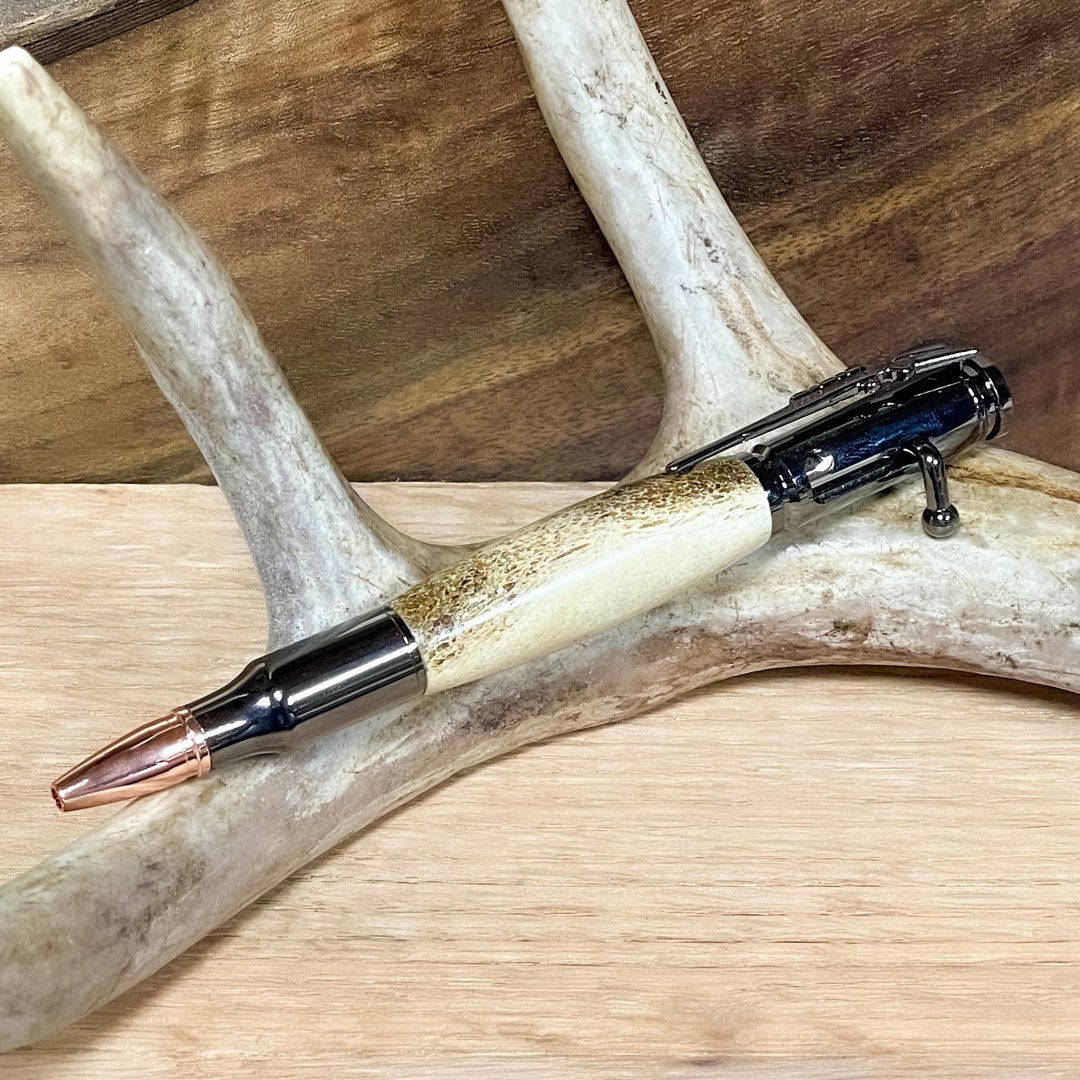 Bolt Action Deer Antler Click Pen 0.30 Caliber Whitetail Antler