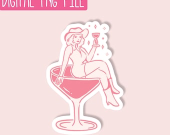 Cowgirl Martini PNG / Quirky PNG / Sticker PNG / Cute Girly Png / Design Digital Download