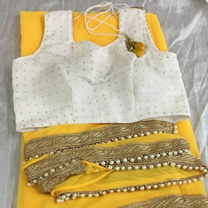 Yellow Saree Blouse Indian ethnic designer exclusive georgette made to order new sari blouse petticoat for women and girls