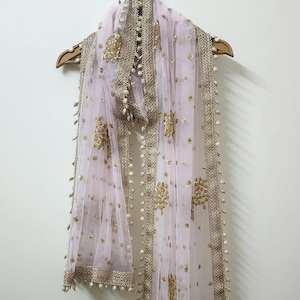 Baby Pink Bridal Dupatta Scarf with Stars  for lehenga Traditional Chunni Stole Scarves Sequen Embroidery Net for Lehenga Suit Salwar