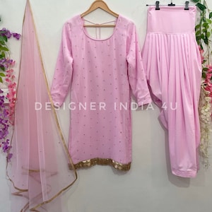 Pink Punjabi Suit for women crepe salwar kameez for plus size indian wear