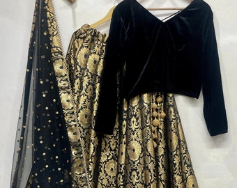Black Banarasi Lehenga Blouse indian wedding wear for women Custom stitched Lengha Blouse for Teenager Girls Ready to Wear