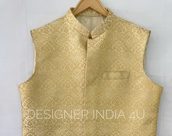 Goldene Nehru-Jacke aus Seide: Benutzerdefinierte Hochzeitsfeier
